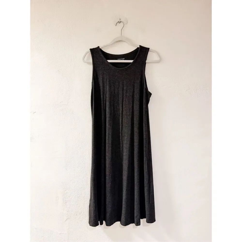 Eileen Fisher Viscose Swing Dress in Charcoal Gray Medium